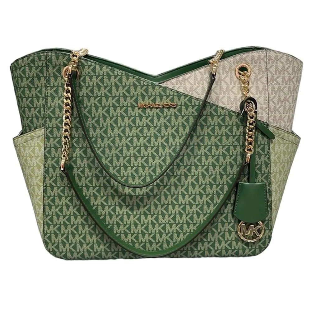 MICHAEL KORS Jet Set Large Color-Block Logo Shoulder Bag Fern Green MULTI NWTNIP